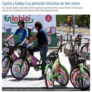 Capital y Godoy Cruz prestarán bicicletas en tres meses